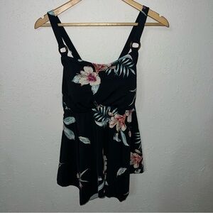 Evri Black Floral Print Tankini Swim Top Size 0X